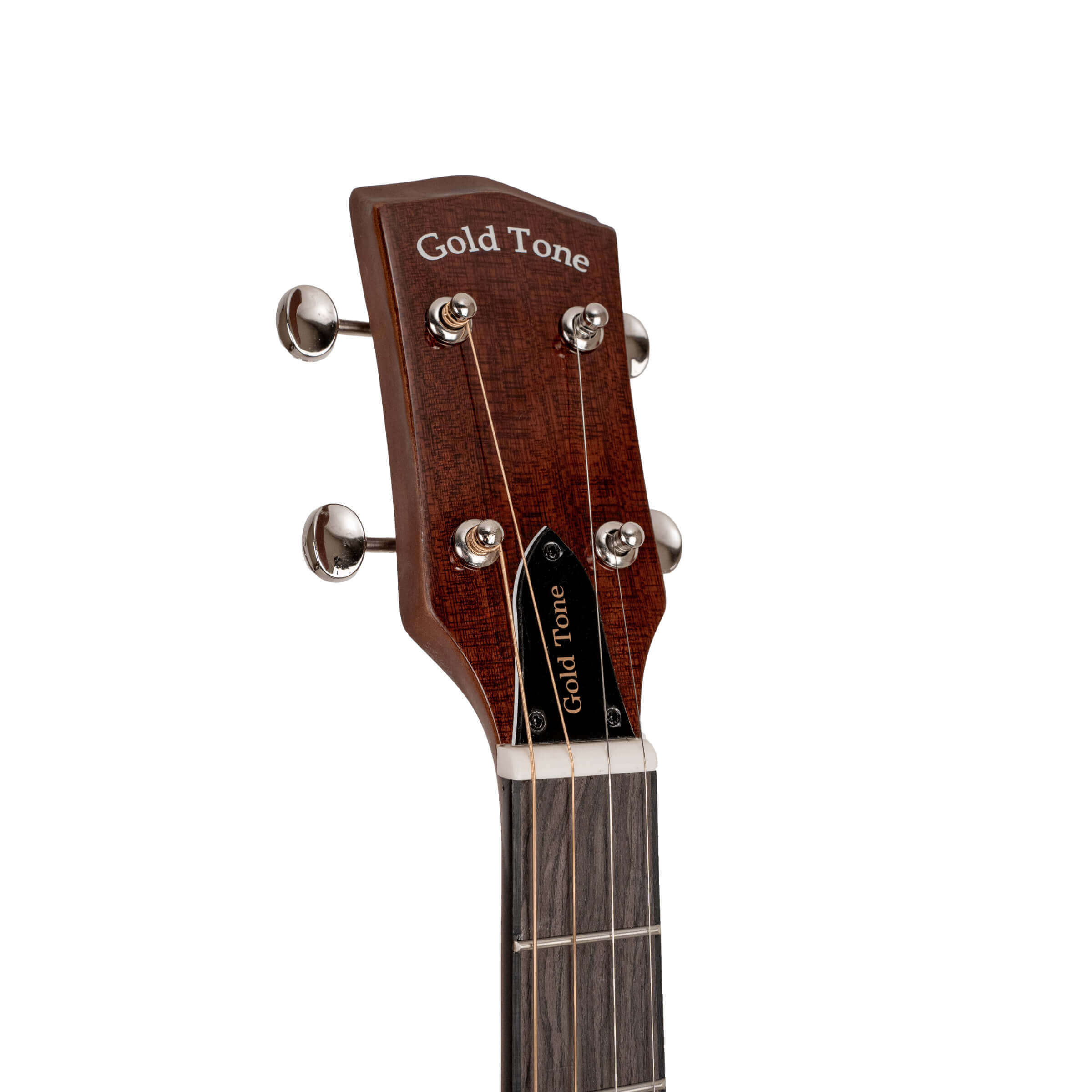 Gold Tone TG-10 tenor guitar headstock front showing Kluson-style chrome tuners