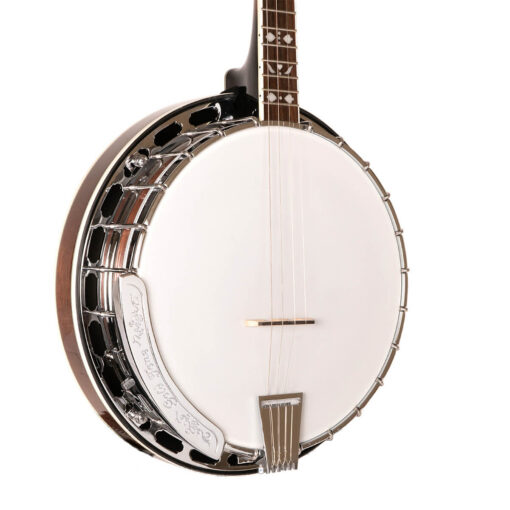 Gold Tone TS-250/L left-handed tenor banjo full front view with resonator and chrome hardware