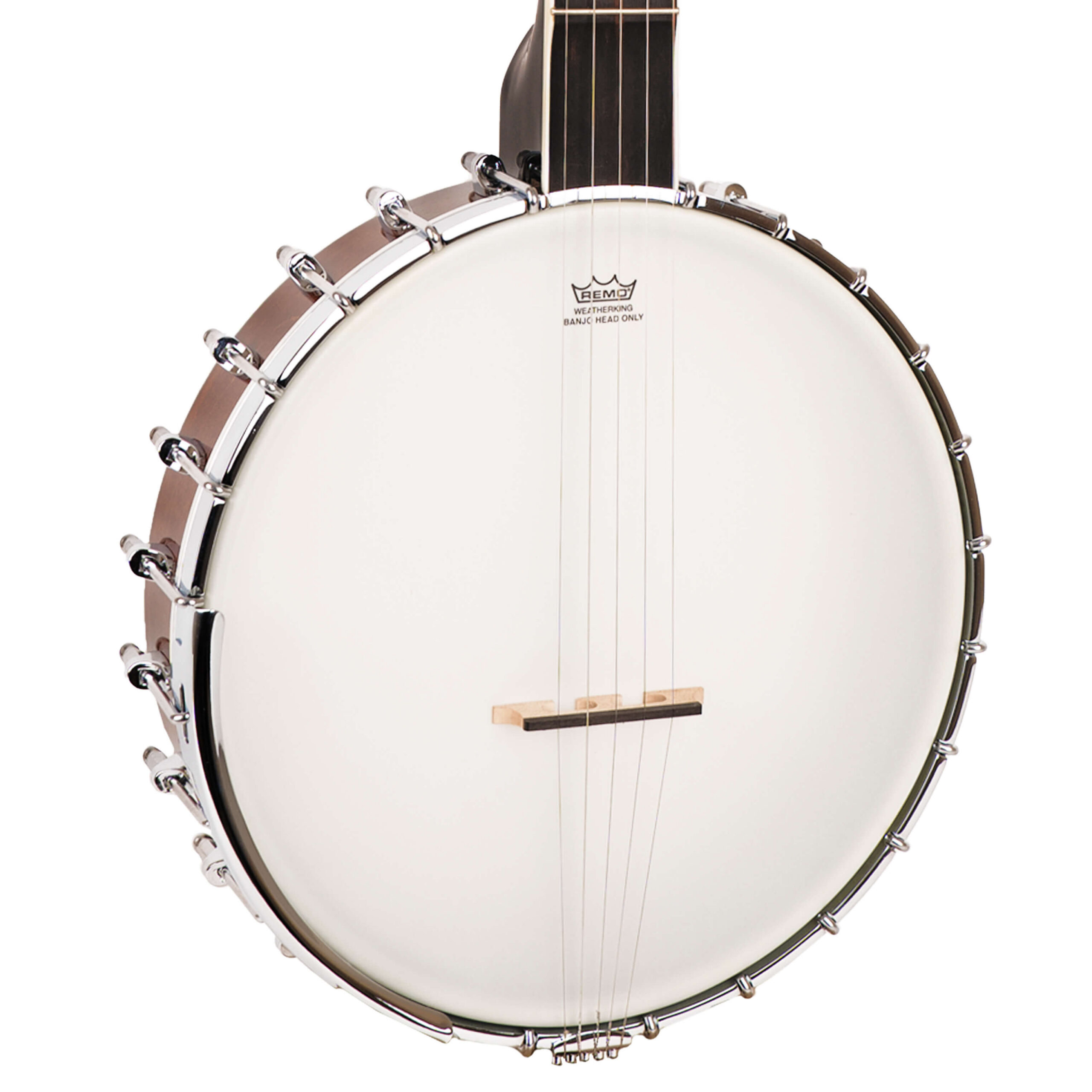 Gold Tone WL-250/L Left-Handed Mastertone White Ladye Banjo full front view with chrome hardware