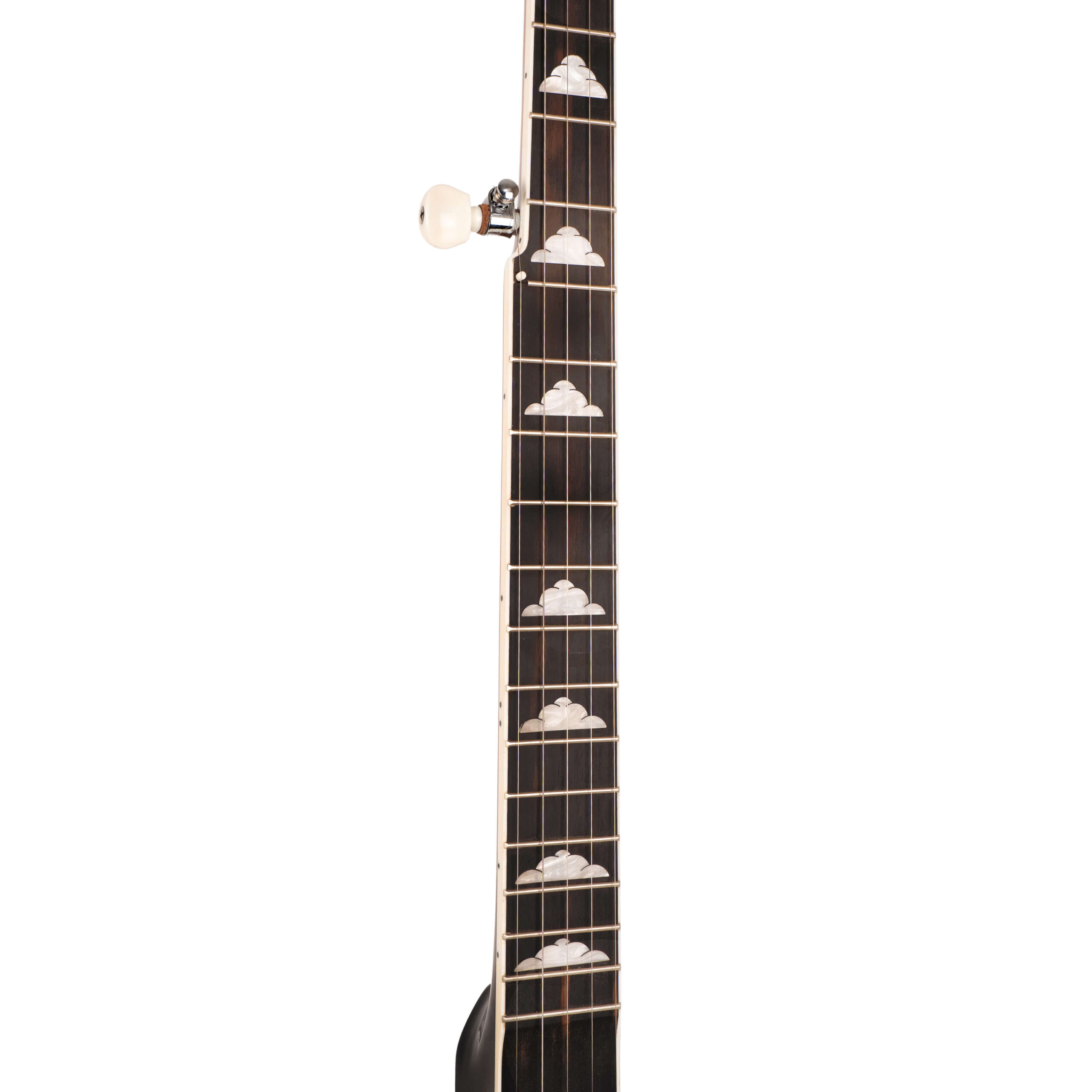 Gold Tone WL-250/L neck detail showing ebony fingerboard with scoop and cloud inlays