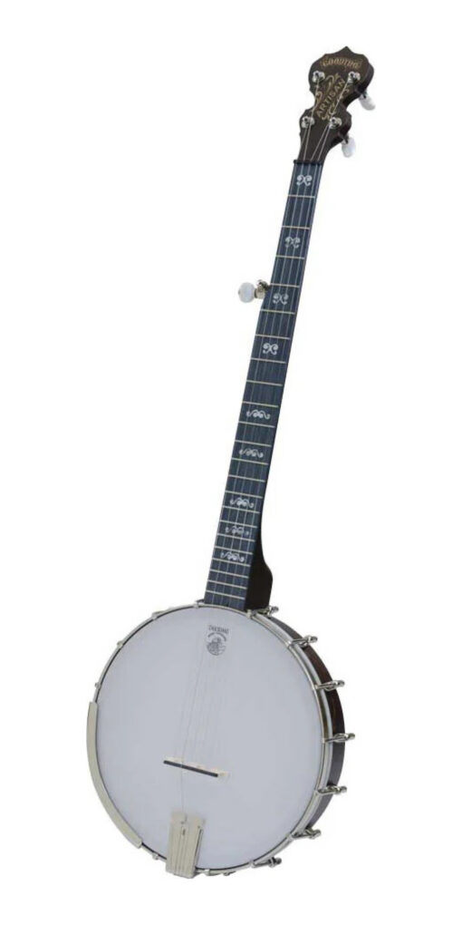 Deering Artisan Goodtime openback 5-string banjo front view dark red mahogany stain