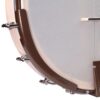 Close-up of the bronze-finished Goodtime armrest mounted on the rim of the Deering Goodtime Americana banjo.