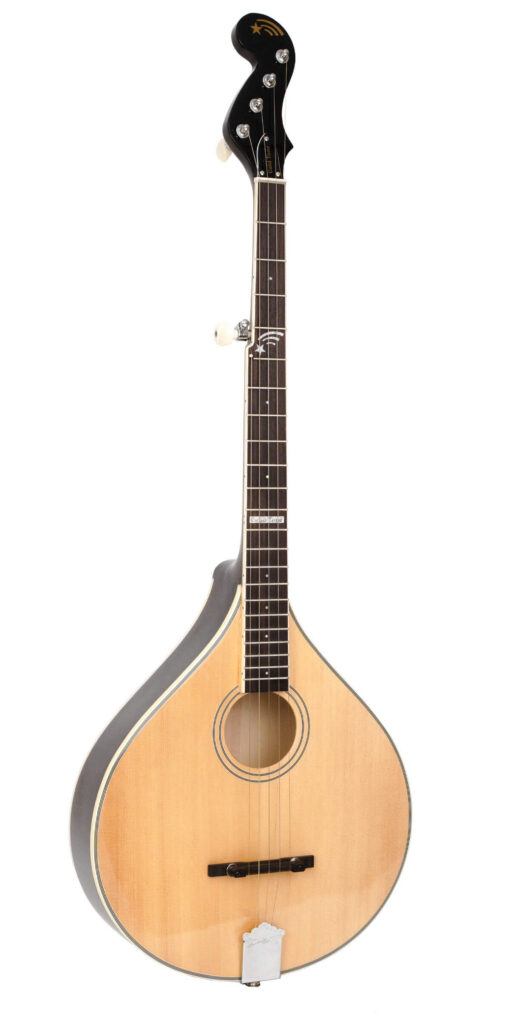 Gold Tone Banjola+S woodbody banjo front view showing solid spruce top and natural gloss finish