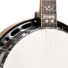 Gold Tone OB-250LW/L left-handed banjo front detail showing curly maple binding and vintage brown finish