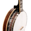 Gold Tone OB-250LW/L left-handed banjo back view showing one-piece flame maple resonator veneer