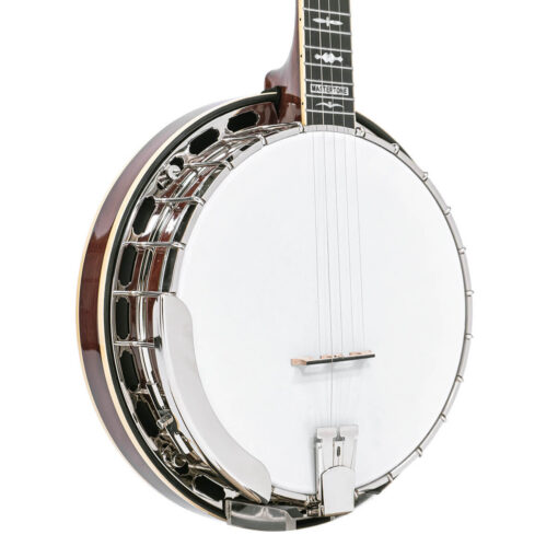 Gold Tone OB-3RF/L left-handed resonator banjo full front view showing nickel hardware and cream binding