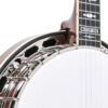 Gold Tone OB-3RF banjo front detail showing leaf and bowes pearloid inlay and rosewood fingerboard
