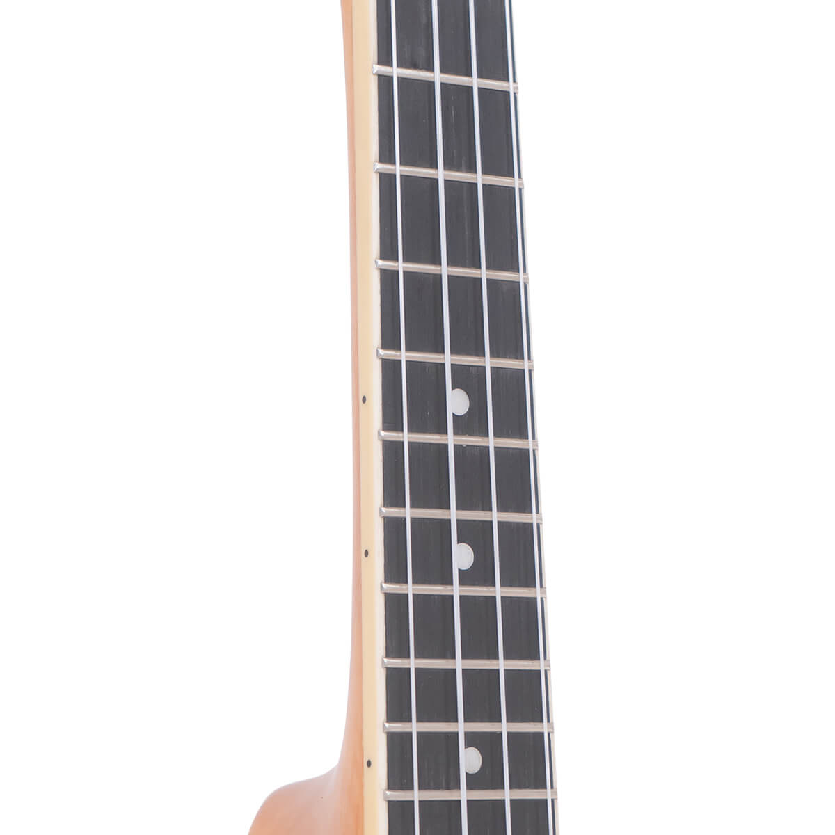 Gold Tone ResoMaple ukulele neck detail showing rosewood fingerboard, dot inlays, and 19 frets