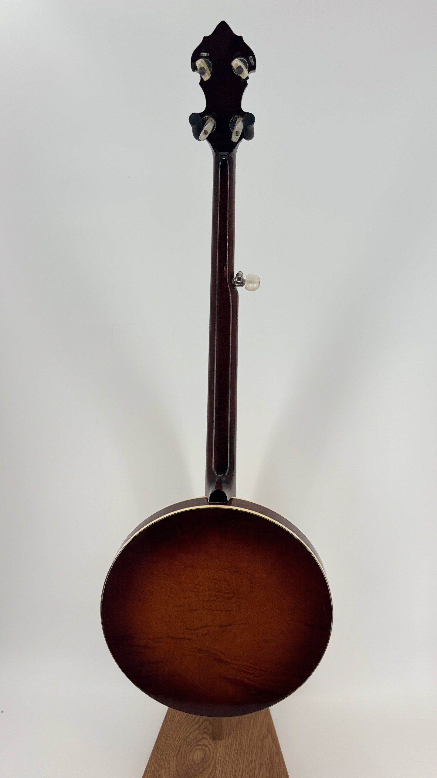 Full back view of the 1988 Gibson Earl Scruggs Standard, showing the curly maple neck and resonator