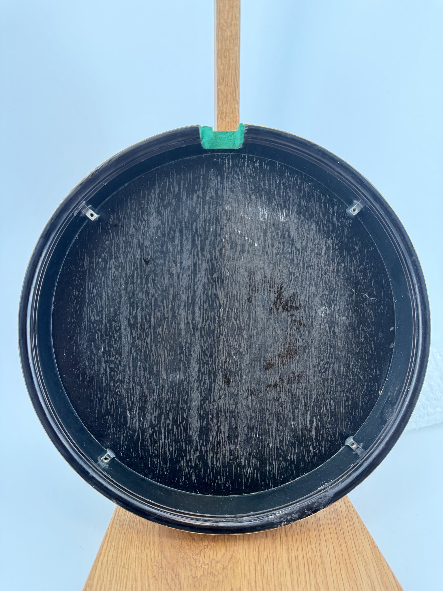 Interior of the mahogany resonator on a 1970s GTR banjo