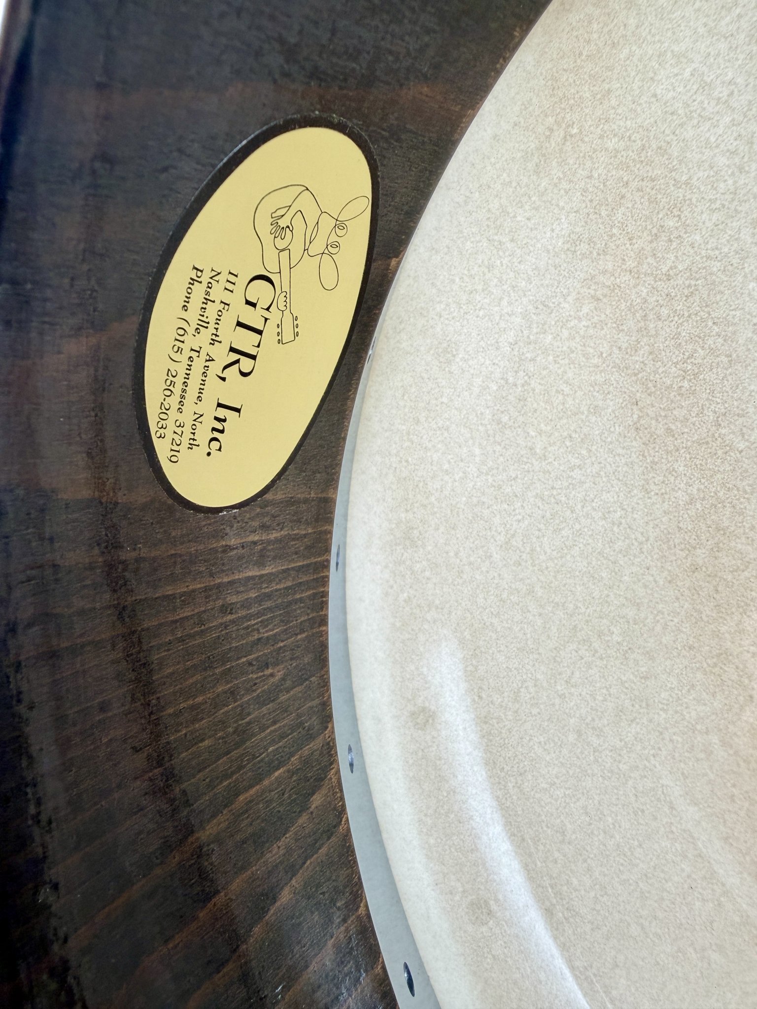 Original GTR, Inc. Nashville label inside the resonator of a 1970s GTR banjo