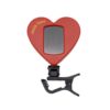 Gold Tone Fleck Tune clip-on tuner, front view of the red heart-shaped body and black spring clip