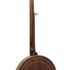 Full back view of the Gold Tone OB-3CJ Carl Jackson Ruby Pearl signature banjo, showing the mahogany neck and fourteen inch mahogany resonator in gloss vintage brown with cream binding and purfling rings.