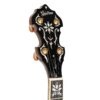 Peghead of the Gold Tone OB-3CJ Carl Jackson Ruby Pearl signature banjo, showing the genuine ruby set below the pearl flower inlay and above Carl Jackson's signature, with Gold Tone script logo and gold plated Gotoh planetary tuners with amber buttons.