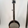 2021 Nechville Zeus 5-string banjo, full front view, curly maple resonator in sunburst with the black Heli-Mount frame
