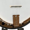 Close-up of the Goodtime Smile bridge and Deering patented tailpiece on the left-handed Goodtime Two banjo.