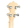 Peghead back of the left-handed Deering Goodtime Two showing sealed geared tuners and the serial number.