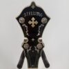 2009 Stelling Golden Cross banjo with a front view of the peghead with cross inlay and tuners, at Banjo Warehouse in Yellow Springs, Ohio.