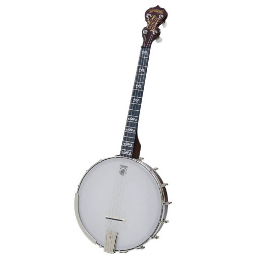 Deering Artisan Goodtime 17-Fret Tenor openback banjo with Artisan inlays, full front view, at Banjo Warehouse in Yellow Springs, Ohio.
