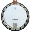 Deering Artisan Goodtime Six-R 6-string resonator banjo with a front view of the pot, head, bridge and tailpiece, at Banjo Warehouse in Yellow Springs, Ohio.