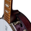 Deering Artisan Goodtime Six-R 6-string resonator banjo with a close view of the neck heel and resonator edge, at Banjo Warehouse in Yellow Springs, Ohio.