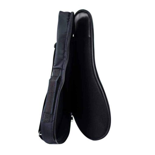Deering Goodtime banjo ukulele gig bag, unzipped and open from the side, showing the padded interior