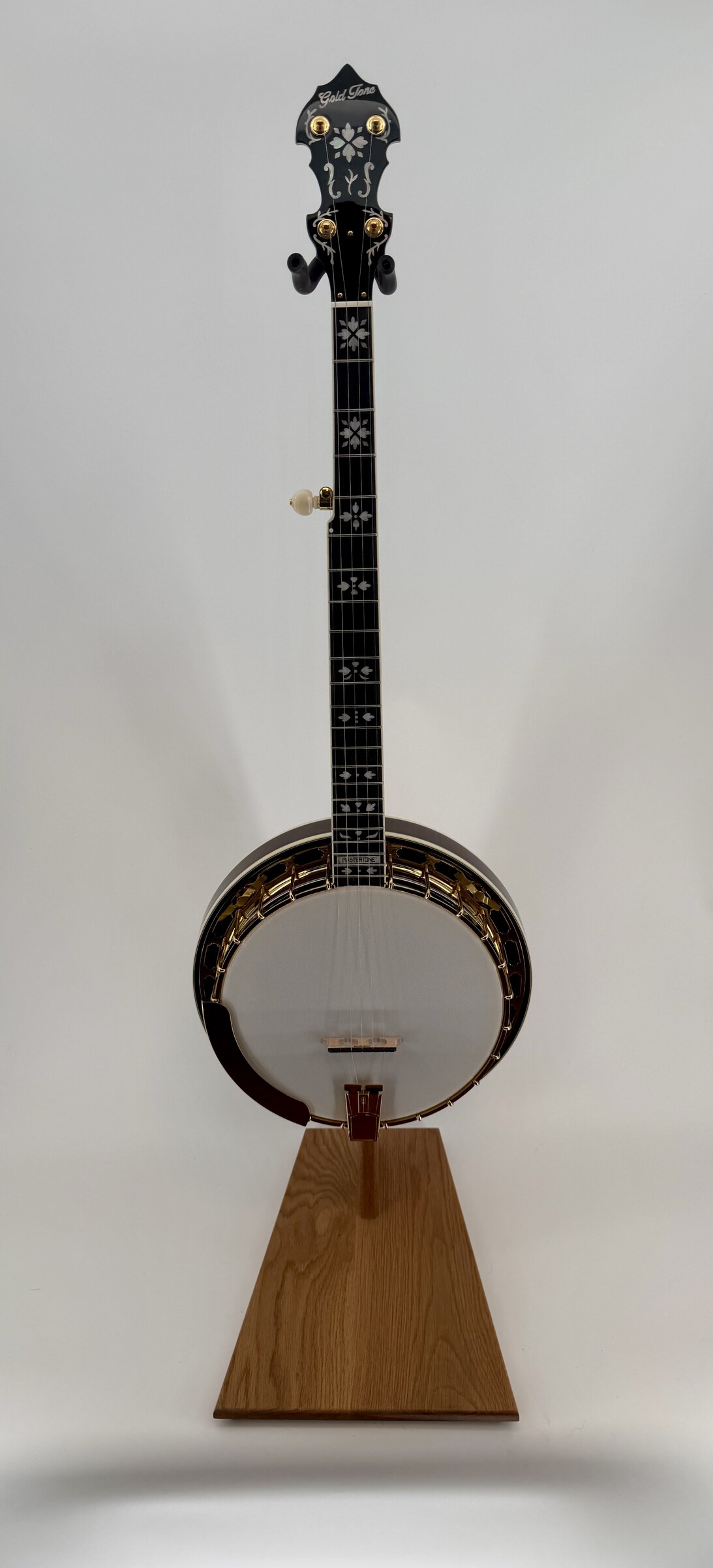 Gold Tone OB-Standard Deluxe gold plated banjo, full front view