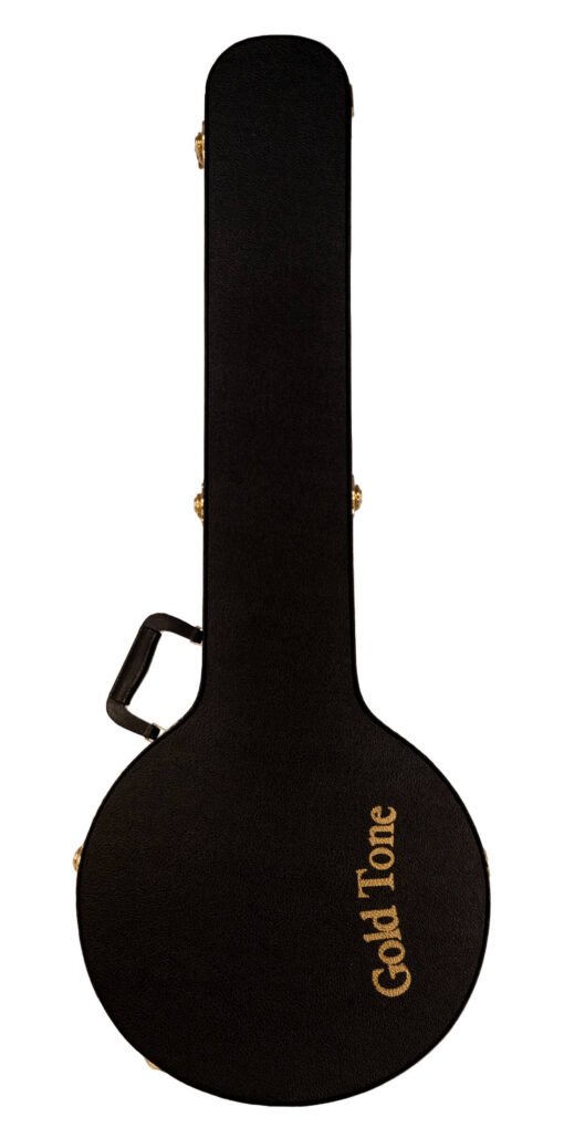 Gold Tone HD16 hardshell case for a 14 inch resonator banjo, closed, lid view with the Gold Tone logo