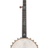 OME Juniper Maple 12 inch openback banjo with a figured maple neck, Remo Renaissance head and aged brass hardware, full front view, at Banjo Warehouse in Yellow Springs, Ohio.