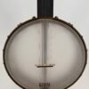 Pisgah Tubaphone 12-inch openback banjo with a front view of the pot with the Pisgah Banjo Co. logo head, bridge and brass hooks, at Banjo Warehouse in Yellow Springs, Ohio.